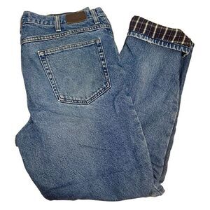 LL Bean Men Lined Relaxed Double L Heavy Blue Denim Straight Jeans Size 37x32